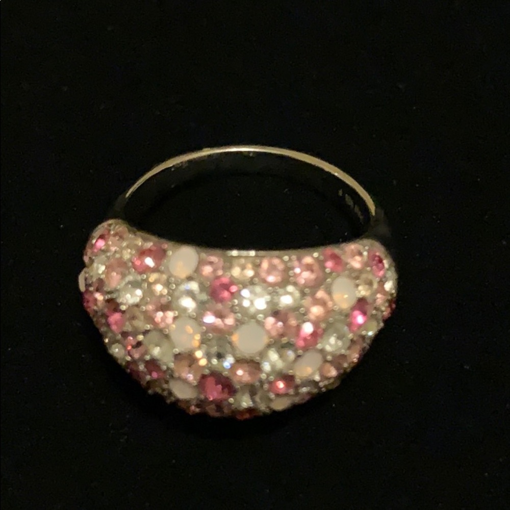 Sterling silver pink and white cluster ring